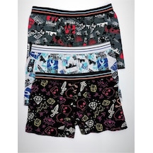 Erkek Çocuk Siyah Desenli Boxer 3 Adet Renkli