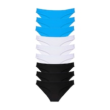 9 Adet Set Likralı Kadın Slip Külot Siyah Beyaz Mavi