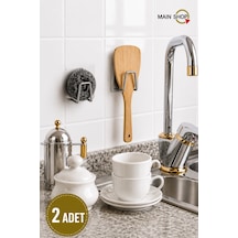 Mainshop 2 Adet Yapışkanlı Paslanmaz Çelik Bulaşık Sünger Tutucu Bulaşık Süngeri Tutacağı Askı M-sng1 Gümüş