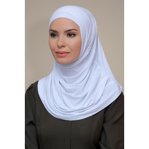 Beyaz Pratik Hazır Geçmeli Tesettür Eşarp Sandy Kumaş Kendinden B Beyaz