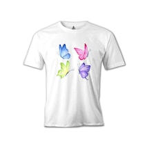 Renkli Kelebekler Beyaz Erkek Tshirt