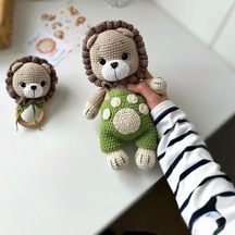 Amigurumi El Yapımı Aslan İkili Takım Yeşil Tulum Detaylı
