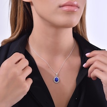 Nusret 925 Ayar Gümüş Çiçek Tasarım Oval Lapis Taşlı Kolye Çok Renkli