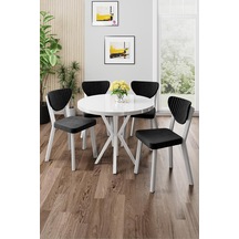 Agnes Serisi 90x90 Cm Yuvarlak Beyaz Masa Takımı, 4 Siyah Sandalye Diğer