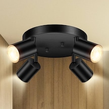 Rsylight Metal Siyah Retro Dekoratif Modern 4 Lü Led Spot 180 Derece Mafsallı Beyaz Ampullü Siyah