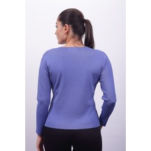 Sude Kadın İthal Boncuk İşlemeli El İşi Mavi Triko Bluz 2568