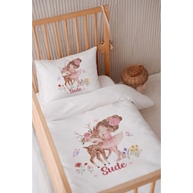 %100 Pamuk Saten Isme Özel Isimli 100x150 Bebek Yatak Nevresim Seti Ceylan Ve Küçük Prenses