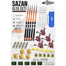 Profesyonel 5 Li Sazan Olta Takımı - 3.60mt- Kırılmaz Kamış Metal Kafa Makine