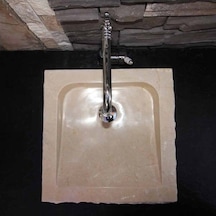 Bej Mermer Dışı Patlatma Kare Lavabo