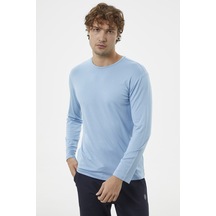 Basic Uzun Kol Penye Tişört - Mavi 001