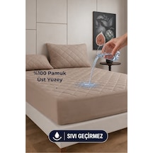 %100 Pamuk Renkli Kapitone Sıvı Geçirmez Alez Çarşaf - Kahverengi