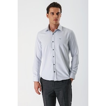 İmza Gri Uzun Kollu Desenli Armürlü Sert Yaka Cepsiz Pamuklu Slim Fit Dar Kesim Gömlek 1004235171-gri Gri