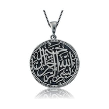 925 Ayar Gümüş Besmele-i Şerif Gümüş Kolye Gri