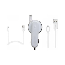 3.1a 15watt Araç Şarj Aleti Micro Usb Kırılmaz Kablo + Lightning İle Uyumlu Kablo Hediyeli + Type-c Kablo Hediyeli Tüm Telefon Girişlerine Uyumludur