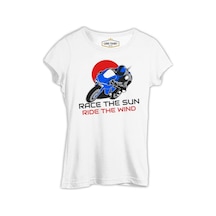 Motorcycle Race The Sun Beyaz Kadın Tshirt 001