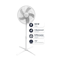 Kumtel Beyaz 16 İnç Ayaklı Vantilatör 50 W, 5 Pervaneli, 3 Kademeli, 121 Cm Yükseklik