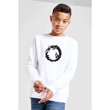 Tshirthane Silhouette Dragon Bearded Baskılı Unisex Çocuk Beyaz Sweatshirt Beyaz