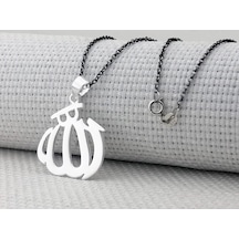 Allah Yazılı Büyük Boy Parlak 925 Ayar Gümüş Kadın Kolye