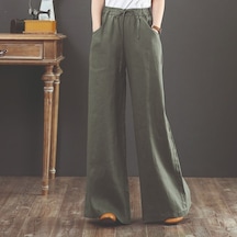 Barbora Keten Günlük Pantolon Beli Lastikli Bağcıklı Ln12Haki7 001