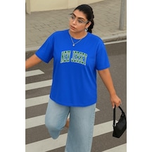 Büyük Beden New Jersey Baskılı Unisex Tişört Saks Mavisi