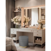 Lungo Roller Gold Kaplama Luxery Puf- Gri Babyface Kumaş Pofuduk Oturma Pufu&makyaj Pufu&bench