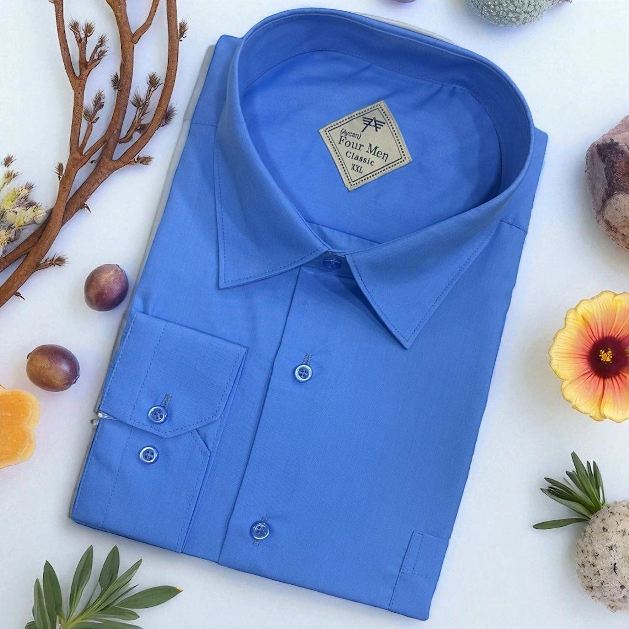 Klasik %100 Cotton Uzun Kollu Terletmeyen Kışlık Flanel Kumaş Mavi Gömlek Regular Kalıp -10396 Mavi