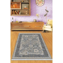 Gri Çerçeveli Dokuma Pamuk Tabanlı Kaymaz Kilim Klm286n11