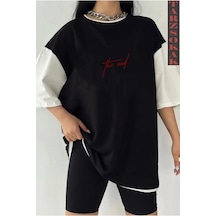 Tarzsokak Siyah Oversize Çift Renk The End Baskılı Unisex Tshirt Beyaz