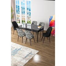 Masa Siyah Mermer Desen Sandalye S Zebra Desen