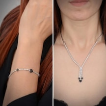 Şıla Kalp Motifli 925 Ayar Gümüş Su Yolu Set - Kolye, Bileklik -