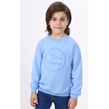 Toontoy Kids Toontoy Erkek Çocuk Relax Fit Bisiklet Yaka Hafif Düşük Omuz Baskılı Sweatshirt - 2 İplik Mavi