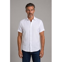 Bisse Beyaz Regular Fit Keten Spor Yaka Gömlek Gmktn3sp224016 D01