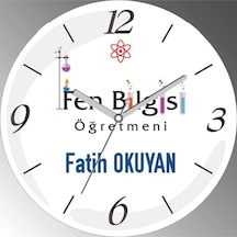 Kişiye Özel Fen Bilgisi Öğretmeni 2 Çap 30cm Sessiz Akar Bombeli Gerçek Cam Duvar Saati Siyah