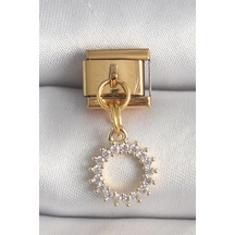 316l Çelik Gold Renk Zirkon Taşlı Sallantı Güneş Model Nomination Charm Çok Renkli