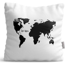 Kişiye Özel World Map Tasarımlı Beyaz Saten Yastık - 1