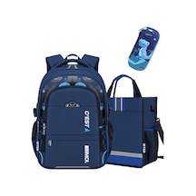 Okula Dönüş Ilkokul Öğrencileri Büyük Kapasiteli Su Geçirmez Sırt Çantası 3 Adet Cy9omr Lacivert