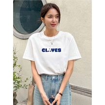 Smile Clayes Süprem T-shirt - Beyaz Baskılı Oversize Bisiklet Yaka Kısa Kol Tişört Beyaz