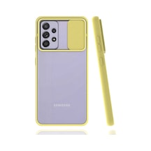 Kilifone - Samsung Uyumlu Galaxy A72 - Kılıf Slayt Sürgülü Arkası Buzlu Lensi Kapak - Sarı