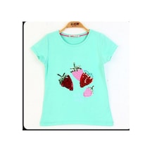 Toontoy Kids Toontoy Kız Çocuk Pullu Çiçek Nakışlı Tişört Mint Yeşili