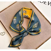 Walkenzo Çiçek Desenli Çift Taraflı Kullanıma Uygun Kadın Kravat Fular Yeşil