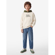 Koton Nakışlı Şardonlu Uzun Kollu Oversize Kapşonlu Sweatshirt Bej 7wkb10068tk Ekru