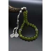 Doğal Peridot Taşlı 33'lük Tesbih Metal Püsküllü 10mm Küre Kesim 902256