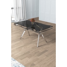 Canisa Prah Serisi 90x160 Lak Panel Siyah Mermer Krom Ayak Mutfak Masası Siyah Mermer Desen Masa Ayaklar Krom