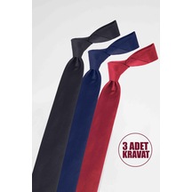 Tudors 3'lü Paket Düz İnce Siyah-lacivert-bordo Erkek Kravat-33295 Çok Renkli