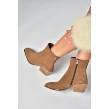 Fox Shoes Z654037561 Vizon Hakiki Deri Süet Alçak Topuklu Western Kadın Bot