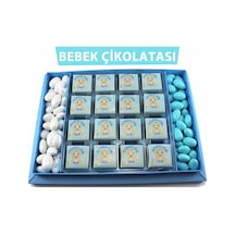 Dark Brown Hoşgeldin Bebek Çikolatası 48 Madlen ve Badem Drajeli Erkek Bebek Doğum Hediyesi