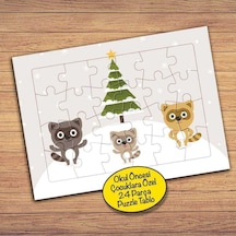 Çam Ağacı Ve Rakunlar Çocuklara Özel Puzzle Yapboz Tablo-pz136