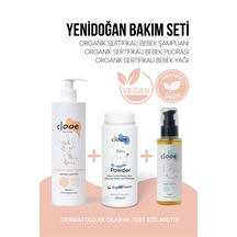 Talk İçermeyen Göz Yakmayan Yenidoğan Uyumlu Organik Sertifikalı Bebek Bakım Seti Pudra + Bebek Yağı + Şampuan 3'lü Avantajlı Set