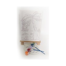 Goril & Maymun Çocuk Ressam Seti - 20 X 20 Cm Önçizimli Tuval, 2 Ad. Fırça, Palet, Boyalar Ve Şövale