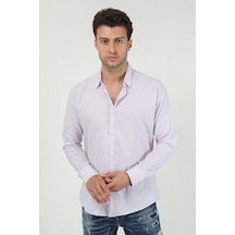 Erkek Kalın Dik Çizgili Uzun Kollu Slim Fit Gömlek 21y-4300599 Lila Lila